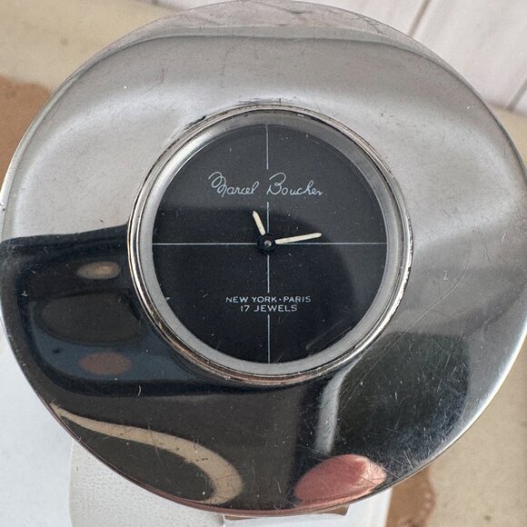 Vintage Marcel Boucher Round Hinged Cuff Bracelet Manual Winding Watch - Picture 8 of 8